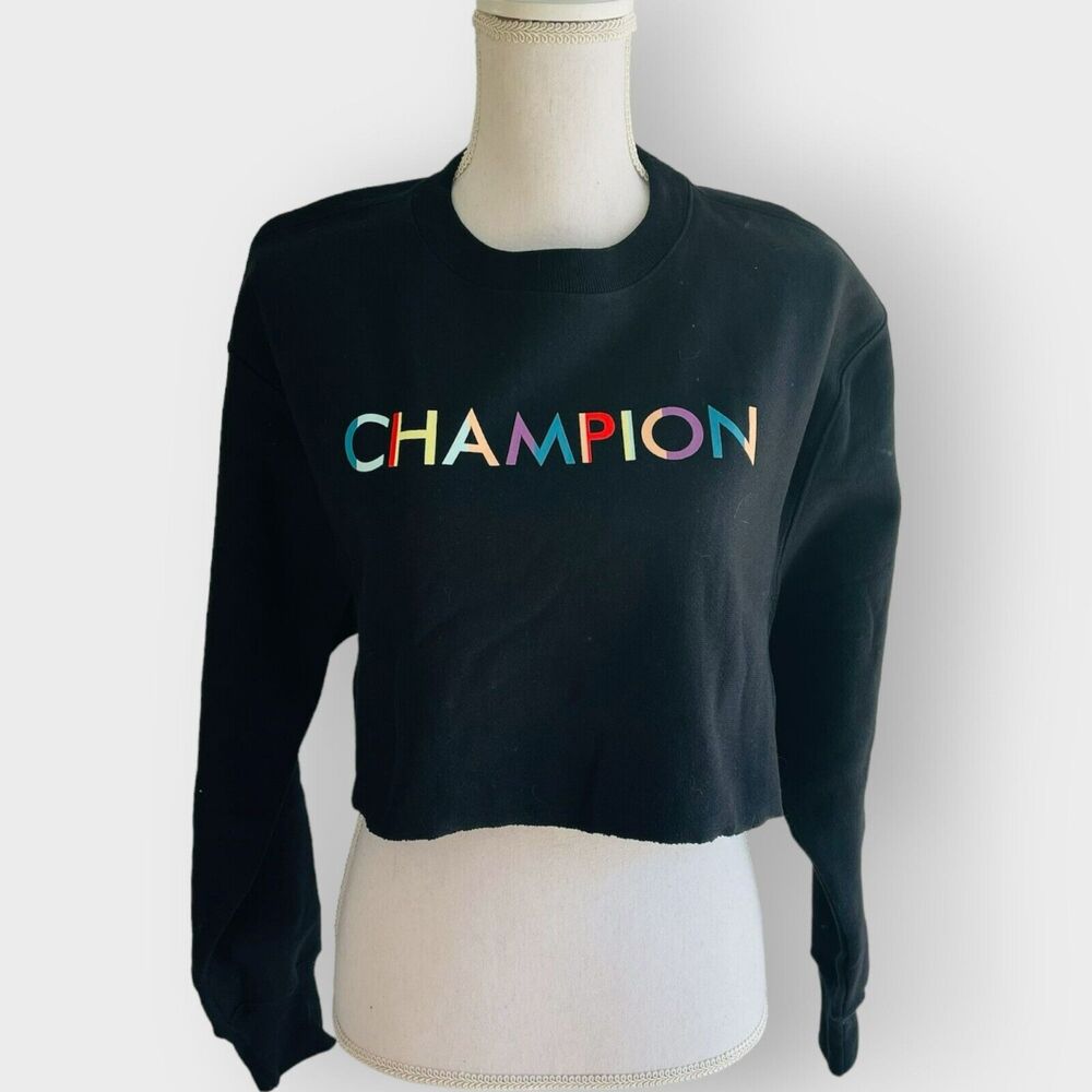 Champion C-Life Cropped Sweatshirt Reverse Weave Crew Graphic Script Spellout XS - Picture 2 of 11
